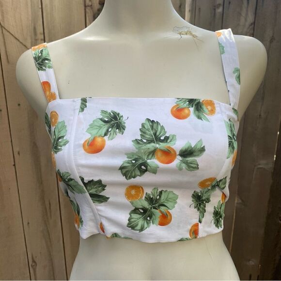 WeWoreWhat Orange Fruit Print Straight Neck Corset Crop Top size XS NWT - Picture 8 of 12